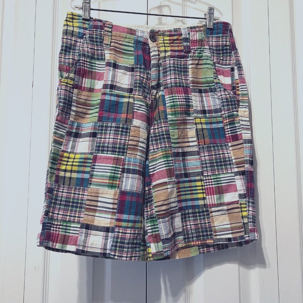 J.Khaki Size 16-Boys/Girls Bermuda Long Shorts Patchwork Plaid Shorts-10" Inseam